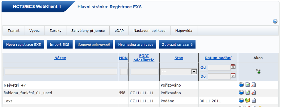 Registrované EXS