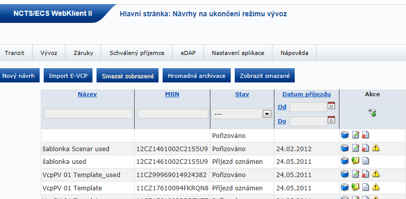 Návrhy na ukončené vývozy