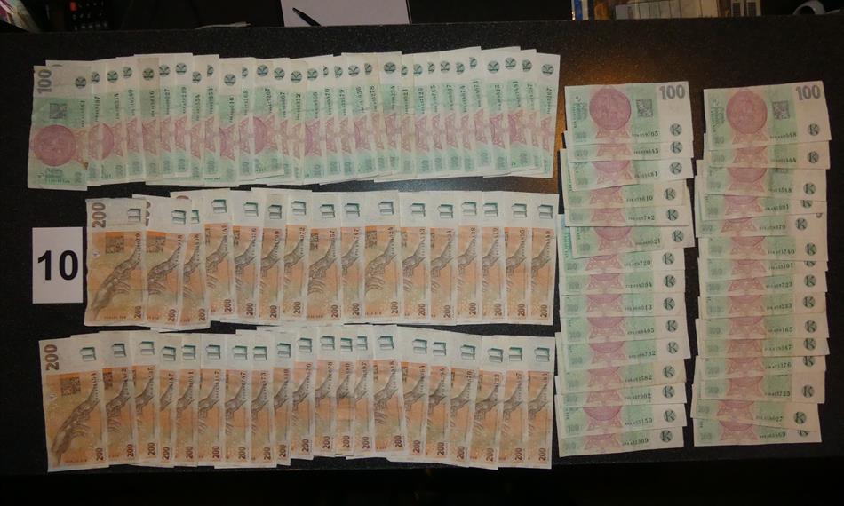 Finanční hotovost zadržená v místě kontroly.